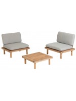 CIELO Juego de exterior compuesto por 2 sillones y 1 mesa de acacia con cojines