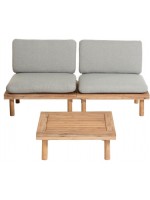 CIELO Ensemble d'extérieur composé de 2 fauteuils et 1 table en bois d'acacia avec coussins