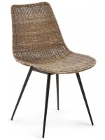 BRESS in natural rattan and black metal structure chair for outdoor or indoor use