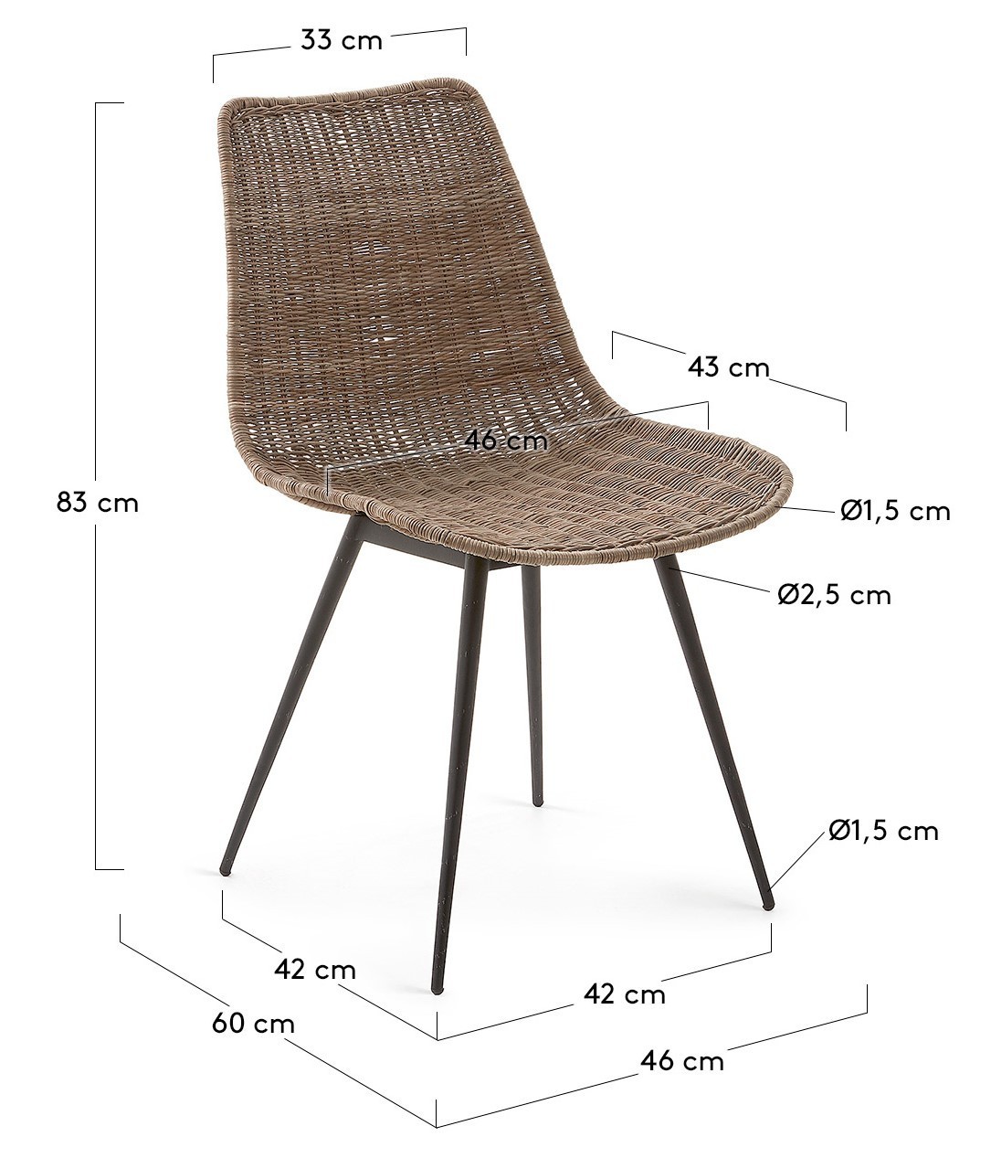 4 unità Tuoni Bibi Sedia 44x57x87 cm Metallo Laccato/Ecocuoio Nero 