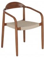 ALEGA chaise en bois d'eucalyptus massif avec finition noyer et assise cordas beige