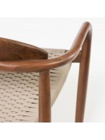 ALEGA chaise en bois d'eucalyptus massif avec finition noyer et assise cordas beige