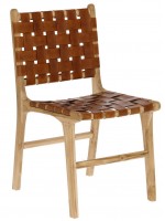 MARIKA vintage chair in solid wood and strips of brown leather