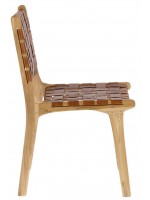 MARIKA Silla vintage de madera maciza y tiras de cuero marrón