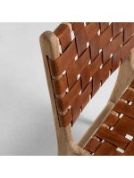 MARIKA vintage chair in solid wood and strips of brown leather