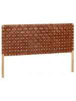 MARIKA double bed headboard in solid wood and vintage design brown leather strips