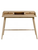 BENNI desk in solid wood with aged effect and colonial style rattan