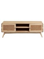 BENNI TV cabinet in solid wood with aged effect and colonial style rattan doors