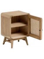 BENNI solid wood bedside table with aged effect and colonial style rattan