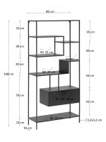 LAMA bookcase with shelves and a black metal industrial design drawer