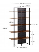 NAGER bookcase in walnut and black metal design living room home