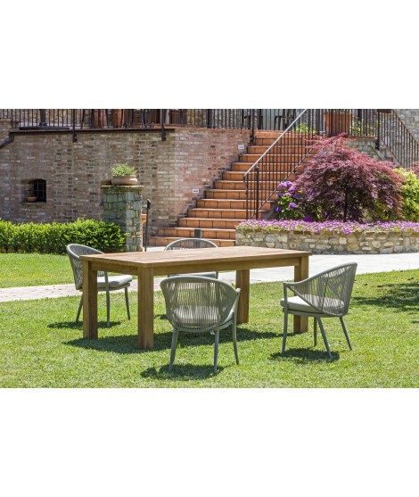 FIABA Teakholz mit rustikalen Finish festen Tisch 200 oder 250 cm Design für Garten oder Terrasse im Freien