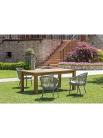 FIABA Teca con acabado rústico con mesa fija de diseño de 200 o 250 cm para jardín o terraza exterior