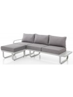 EOLIE Canapé d'angle 213x134 en aluminium blanc et coussins en tissu déperlant inclus pour l'extérieur