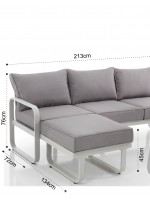 EOLIE Canapé d'angle 213x134 en aluminium blanc et coussins en tissu déperlant inclus pour l'extérieur