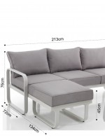 EOLIE divano angolare 213x134 in alluminio bianco e cuscini in tessuto idrorepellente inclusi per esterno
