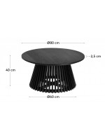 CLESSIDRA Table design diam 80 cm en bois massif finition noir