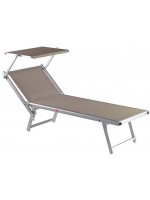 SAMIRA Bain de soleil gris ou gris tourterelle en aluminium et tissu textilène pour terrasses extérieures de piscine de jardin