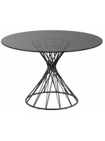 CROMO Table plateau diam 120 cm en verre fumé et piètement en métal noir