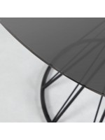 CROMO mesa de 120 cm de diámetro con sobre de cristal ahumado y base de metal negro
