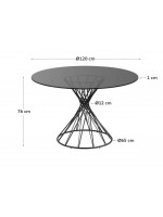 CROMO Table plateau diam 120 cm en verre fumé et piètement en métal noir