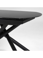 ILLINOIS mesa extensible 130 190 cm en cristal negro y acero pintado