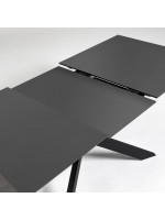 MILANO table 160 extensible 210 cm avec plateau en vitro et pieds en métal peint avec mobilier de designer