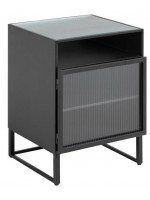 LEE bedside table in black steel and design tempered glass