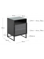 LEE bedside table in black steel and design tempered glass