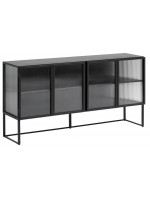 LEE 160 cm Sideboard aus schwarzem Metall und gehärtetem Glas