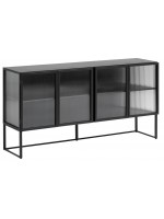 LEE 160 cm sideboard in black metal and tempered glass