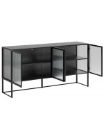 LEE 160 cm Sideboard aus schwarzem Metall und gehärtetem Glas