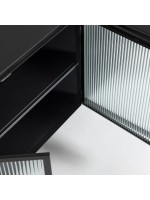 LEE 160 cm Sideboard aus schwarzem Metall und gehärtetem Glas