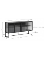 LEE 160 cm Sideboard aus schwarzem Metall und gehärtetem Glas