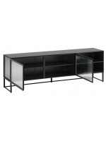 LEE in black metal and tempered glass TV cabinet