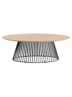 MITRAC 120x65 oval coffee table with wooden top and black metal base