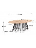 MITRAC tavolino ovale 120x65 con piano in legno e base in metallo nero