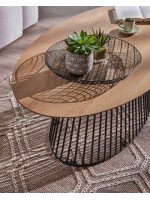 MITRAC 120x65 oval coffee table with wooden top and black metal base