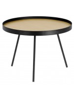 ASAL table basse ronde ø60 structure en métal noir et plateau en bois