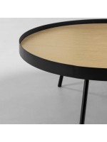 ZINA tavolino rotondo ø84 struttura metallo nero e piano in legno