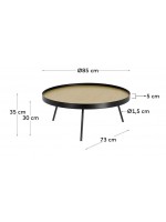 ZINA mesa de centro redonda ø84 estructura de metal negro y tapa de madera
