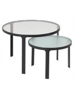 CLEGAR set of 2 coffee tables with transparent and silk-screened glass top and black metal structure