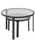 CLEGAR set di 2 tavolini con piano in vetro trasparente e serigrafato e struttura in metallo nero