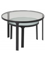 CLEGAR set of 2 coffee tables with transparent and silk-screened glass top and black metal structure