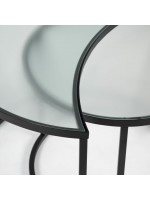 LIPTON set di 2 tavolini con struttura in metallo nero e piano in vetro serigrafato