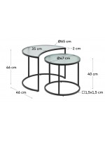 LIPTON set of 2 coffee tables with black metal structure and silk-screened glass top