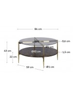 BENGALA Table basse Ø84 cm en métal doré et plateaux en verre trempé