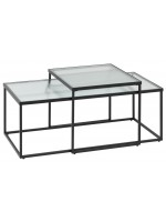 DORA set di 2 tavolini in vetro smerigliato e metallo nero design industriale