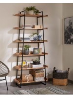 VEGO libreria in metallo nero e legno di acacia design per casa ufficio studio