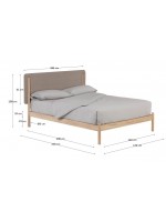 ARPEGGIO Doppelbett 160X200 cm aus Naturholz und gepolstertes Kopfteil aus Stoff